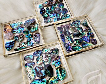 Pink Abalone Coaster Set Rainbow Seashell Coasters Beachy - Etsy