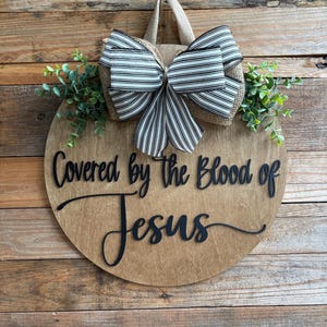 Front Door Hanger | Everyday Door Sign | Christian Door Hanger | Covered by the Blood of Jesus | Religious Home Decor | Housewarming Gift