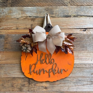 Pumpkin Door Hanger: Fall Outdoor Decor with Burlap Ribbon