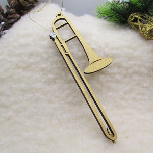 Trombone Christmas Ornament, Musical Instrument Ornament, Laser Cut Wood