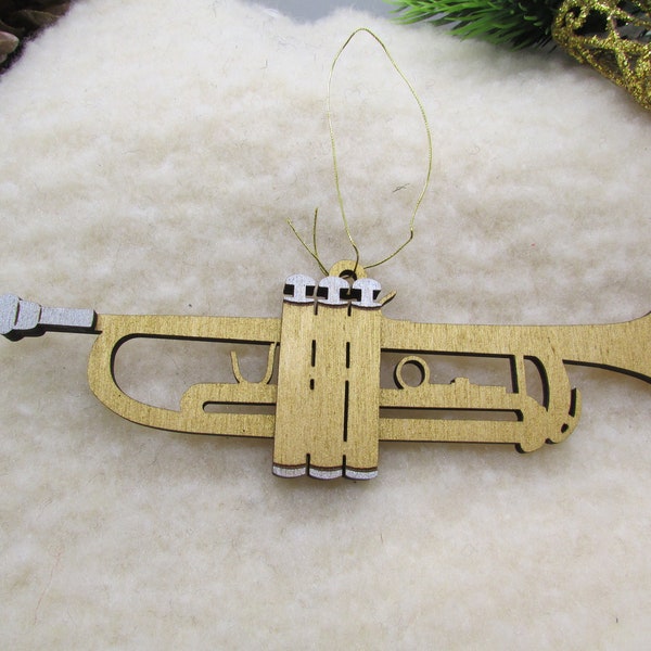 Trumpet Christmas Ornament; Musical Instrument Ornament; Laser Cut Wood