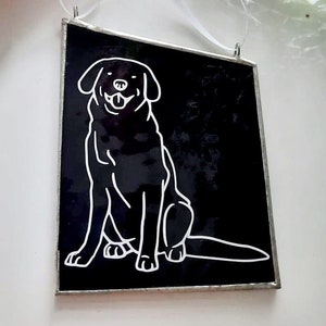 Black lab stained glass suncatcher