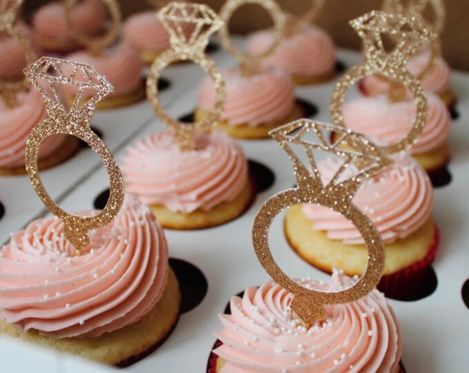 Custom Cupcake Topper, Ring Cupcake Topper, Engagement, Wedding, Party