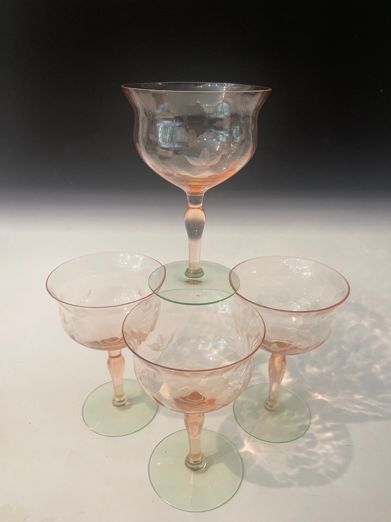 Weston Watermelon Uranium Etched Coupe Glasses Etsy