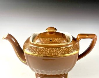 Hall 0102 4 Cup 1030’s Chocolate Brown and Gold Hollywood Regency Style Teapot