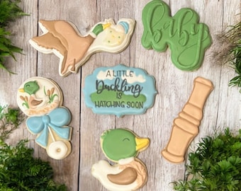 Duckling Baby Shower Cookies: Hunter Theme, Royal Icing (1 Dozen)