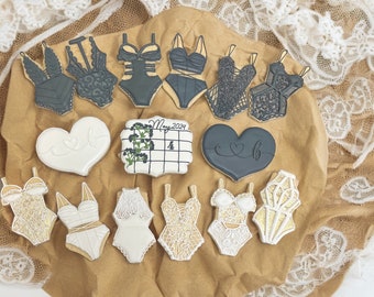 Custom personalized royal icing decorated future mrs bachelorette lingerie wedding sugar cookies favors
