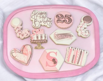 Elegant Marble Birthday Sugar Cookies, Custom Color Scheme