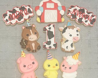 Personalized Farm Animal Sugar Cookies: Barnyard bash Birthday shower Favors