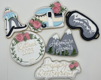 Personalized Retirement Decorated Sugar Cookies: Adventure Awaits