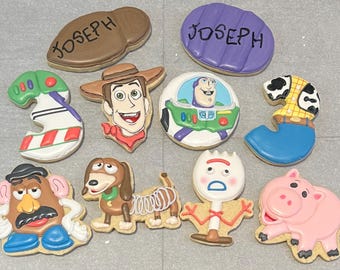 Custom personalized Toy Story birthday decorated royal icing sugar cookies favors
