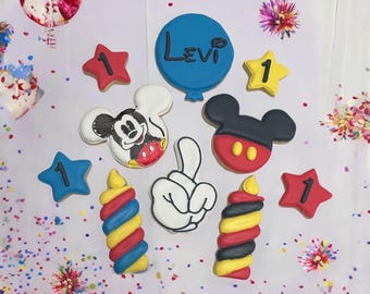 1 Dozen Mickey birthday age mouse royal icing custom sugar cookies favors