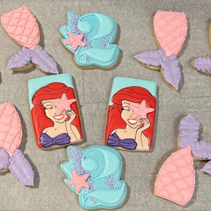 Custom Mermaid under the sea personalized custom skin tone birthday baby shower decorated sugar cookies Ariel little favors