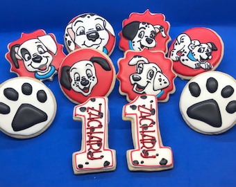 Custom personalized Dalmatian Dogs decorated royal icing sugar cookies favors