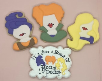 Hocus Pocus Cookies: Halloween Witches Royal Icing Favors (One Dozen)