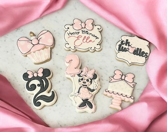 Custom Minnie Mouse Sugar Cookies: Pink Birthday Tea Party Favors