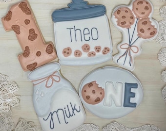 Custom personalized birthday baby shower cookies and milk royal icing decorated cookies favors
