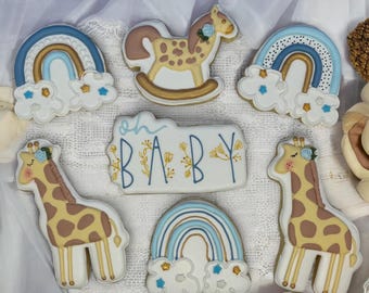 Boho Baby Shower Cookies: Giraffe, Rainbow, Rocking Horse Decorated Cookies