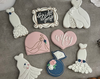 Custom personalized wedding bridal shower wifey wedding dress decorated sugar cookies favors