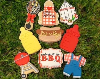 BBQ Baby Shower Sugar Cookies: Baby Q Grill Theme, 1 Dozen