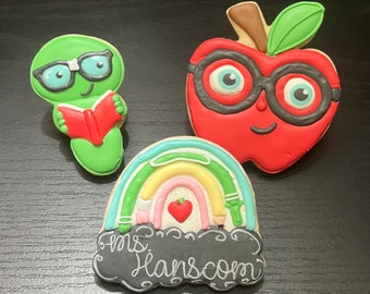 Teacher Appreciation summer vacation back to school royal icing decorated sugar cookies