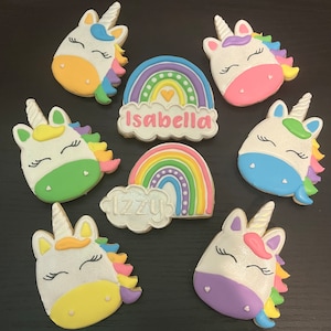 Custom personalized birthday baby shower rainbow royal icing decorated cookies favors