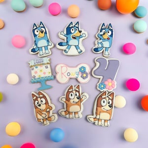 One dozen custom personalized blue dog royal icing decorated sugar cookies favors