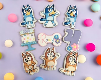 One dozen custom personalized blue dog royal icing decorated sugar cookies favors