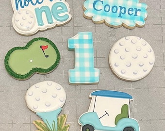 1 Dozen hole in ONE Golf themed birthday shower royal icing custom sugar cookies favors
