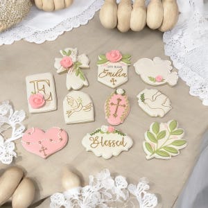 Custom personalized baby baptism christening god bless decorated royal icing sugar cookies for baby shower party celebration favors
