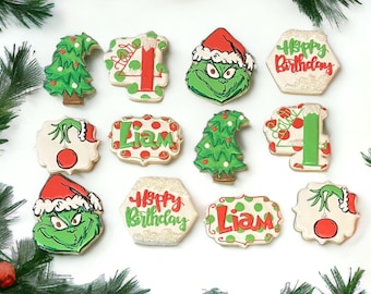 Personalized Grinch Christmas Cookies: Birthday Party Favors