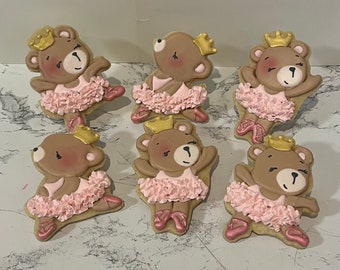 1 Dozen birthday baby shower recital ballerina bears royal icing custom sugar cookies favors