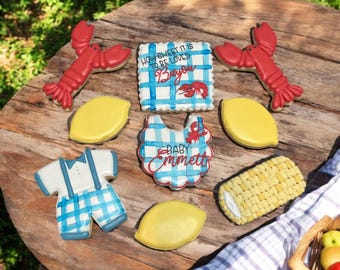 Bayou Baby Shower Cookies, Plaid Royal Icing Favors (1 Dozen)