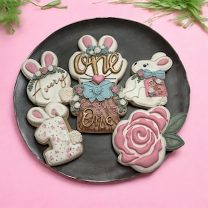 One dozen custom personalized some bunny birthday baby shower Easter sugar cookies hand decorated royal icing favors