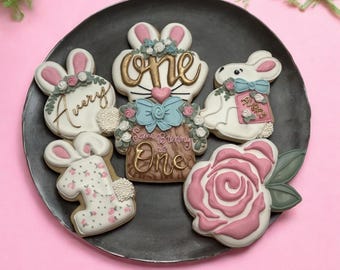 Personalized Bunny Birthday Sugar Cookies: Hand Decorated Royal Icing Favors