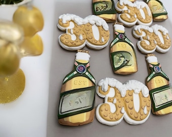 Beer Theme Milestone Birthday Sugar Cookies: Custom Royal Icing Favors