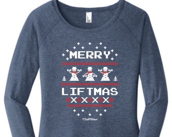 Merry Liftmas Snowmen Tunic Tee, Merry Liftmas Snowmen Long Sleeve Tunic Tee, ClubFitWear Tunic Shirt (2C62)