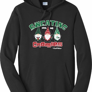 Sweating with my Gnomies - Hoodie, ClubFitwear, Cute Winter Hooded Sweatshirt  Winter Workout, Partner Workout tank, Gnomes lifting weights