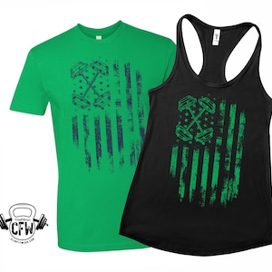 Barbell Flag - Irish Edition, Tank or Tshirt, ClubFitwear, Racerback Tank or Tshirt (gr20, nvy54)