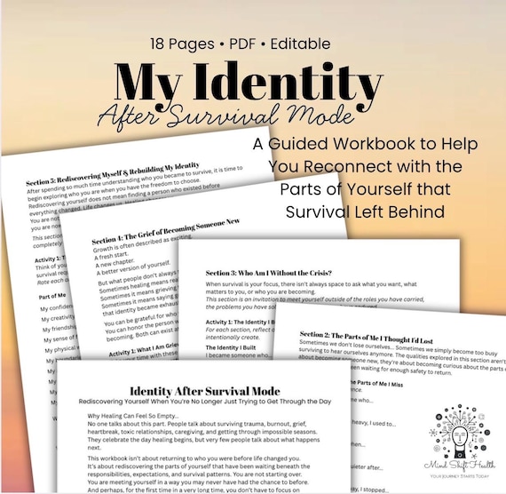 Identity After Survival Mode Workbook, Trauma Recovery Workbook, Self Discovery Journal, Healing Workbook PDF, Therapy Worksheets, Mental He