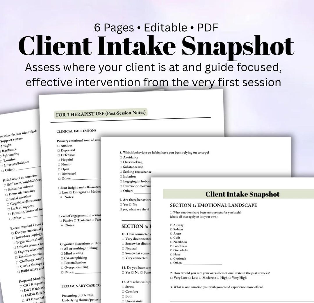 Client Intake Snapshot & Intervention Planning Worksheet Therapist Post ...