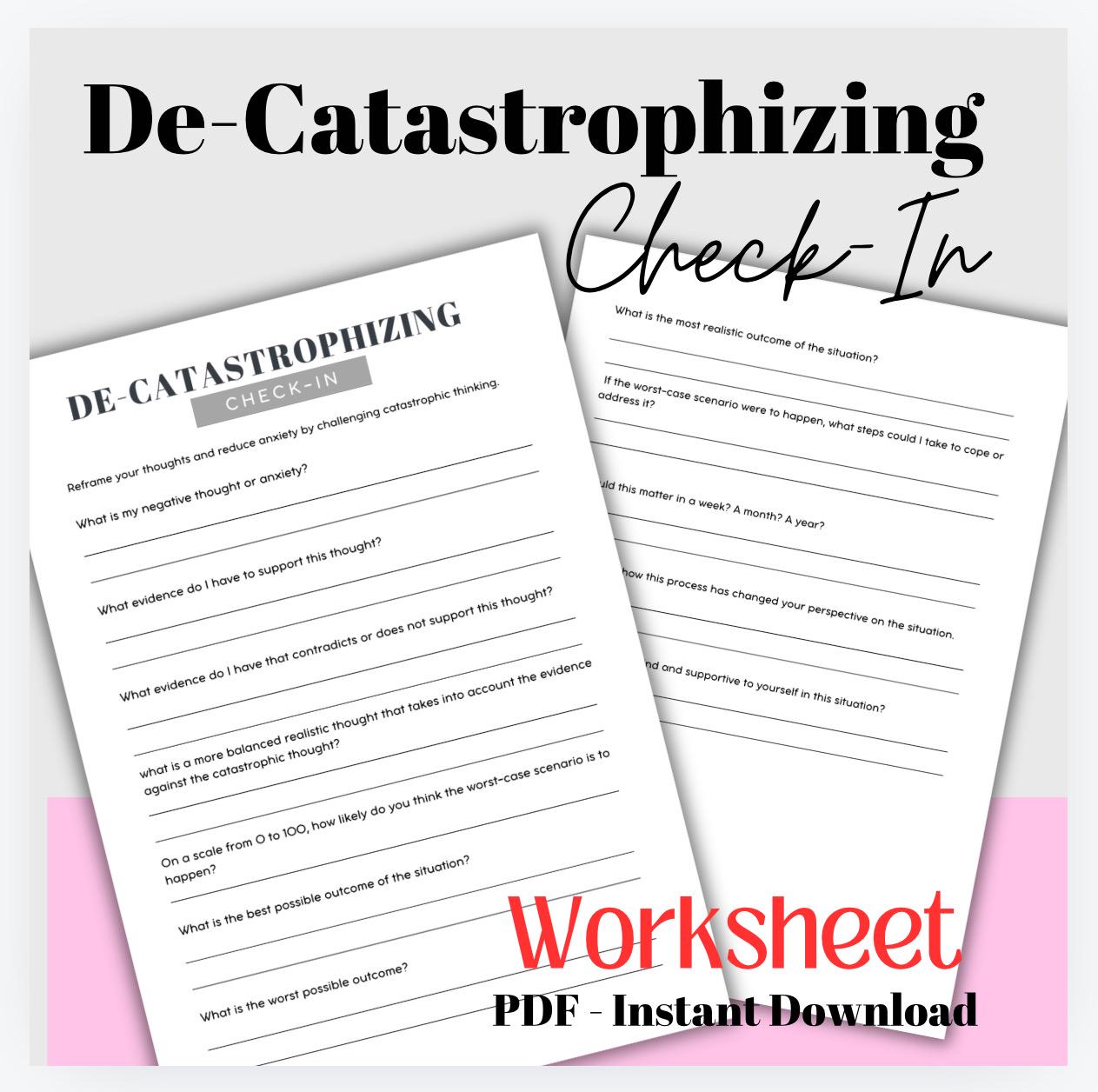 Decatastrophizing Worksheet Catastrophic Thinking CBT Therapist Tool to ...