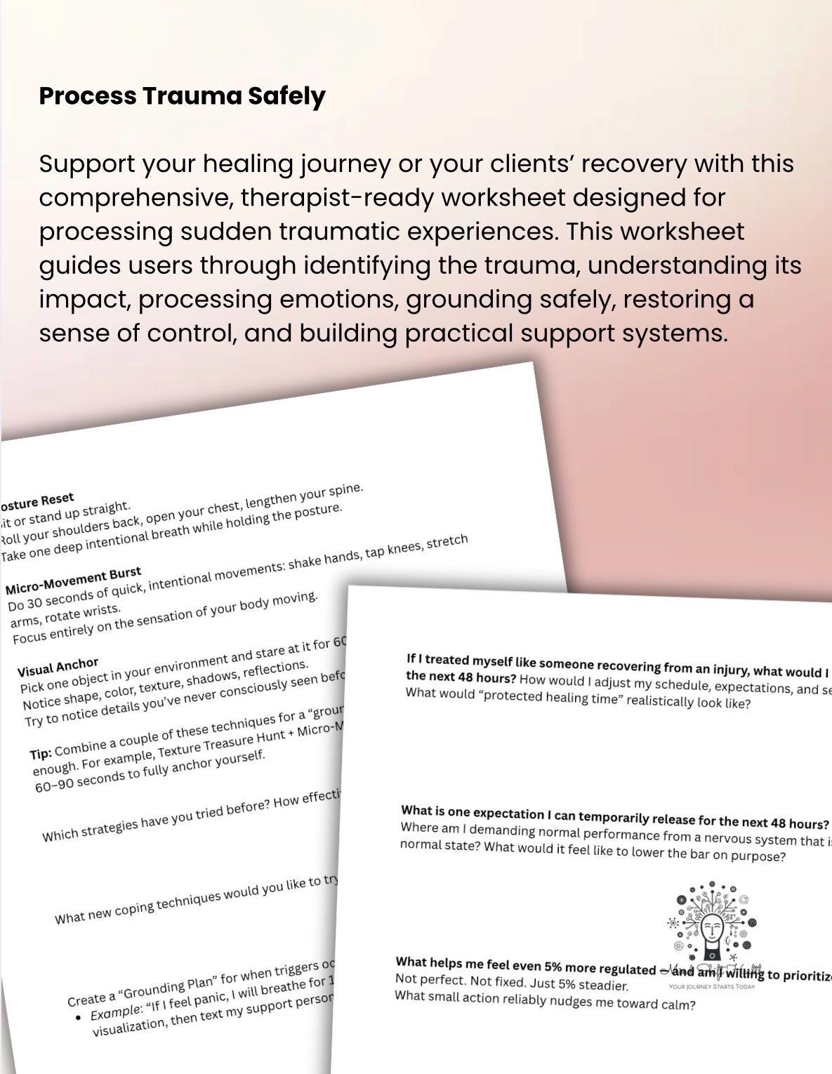 Trauma Processing.pdf Shock Trauma Processing Worksheet: Therapist Resource (PDF) - Etsy