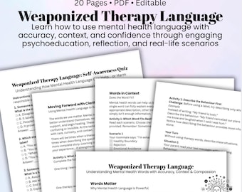 Weaponized Therapy Language Workbook Mental Health Worksheets Therapy Quiz CBT Communication Resource for Teens & Adults