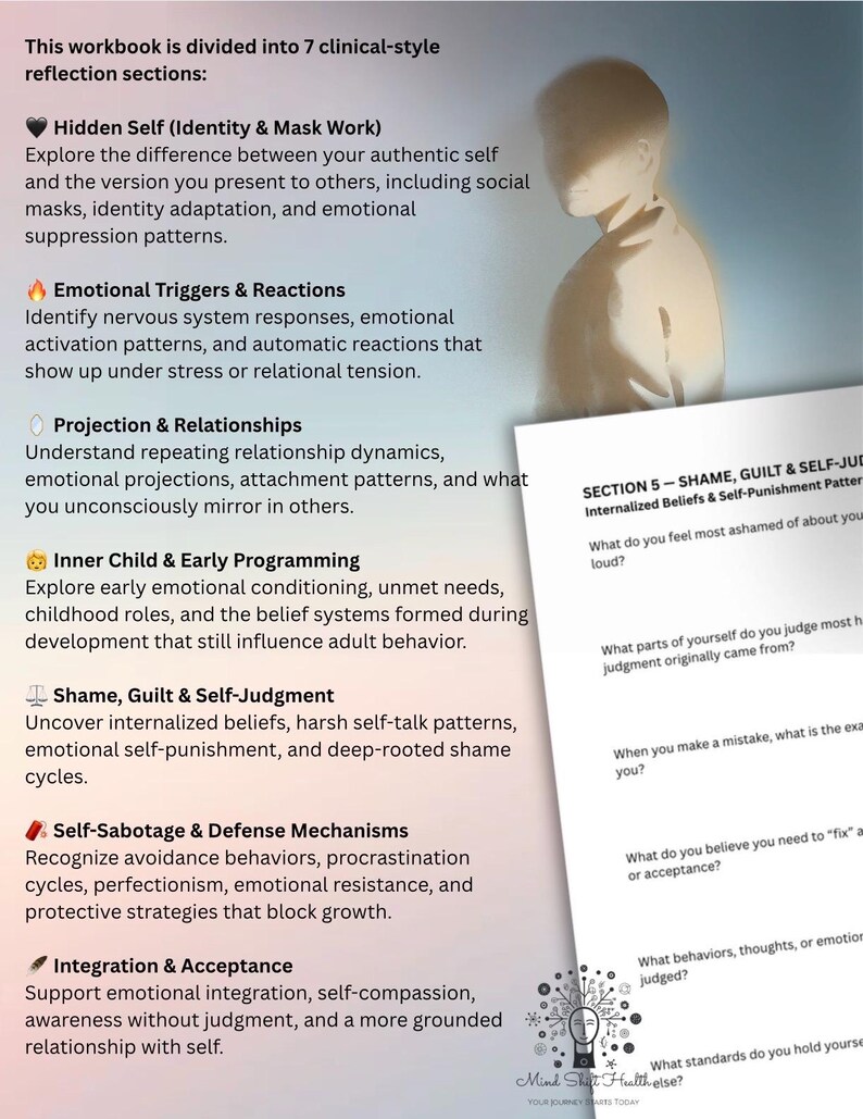 Emotional Awareness and Relational Insight
Guided clinical shadow work supports connections between present emotional responses and past experiences while reducing harsh self-judgment, increasing emotional regulation insight, and building clarity around attachment and relational patterns.
