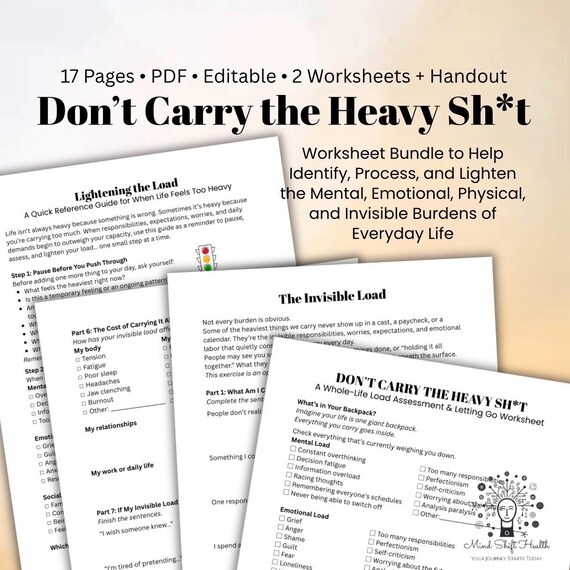 Mental Load Workbook Burnout & Stress Management Bundle Emotional Labor Therapy Worksheet Printable CBT Self-Care Handout