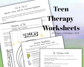 Teen Therapy Workbook, Coping Skills & Emotional Regulation (PDF)