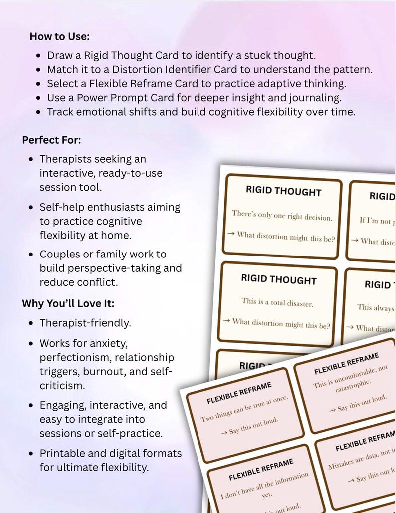Reframe Cards CBT Flash Cards – Cognitive Flexibility Deck for Self-help Therapy Tool ...