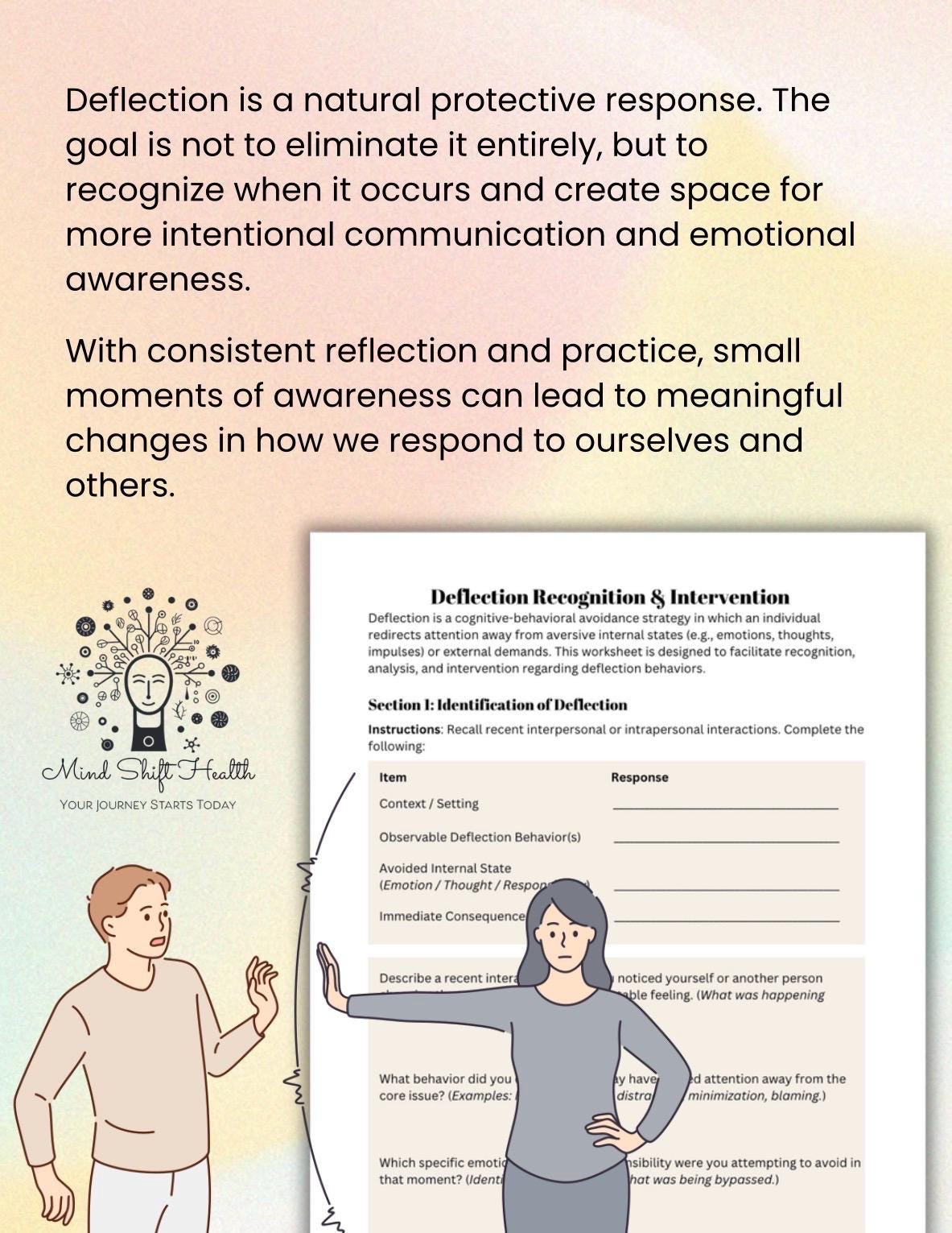 Deflection Awareness Worksheet CBT Therapy Printable for Emotional ...