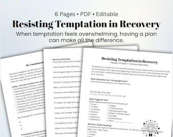 Resisting Temptation in Recovery Worksheet Addiction Recovery  PDF Sobriety Worksheets Relapse Prevention Therapy Resource CBT Recovery